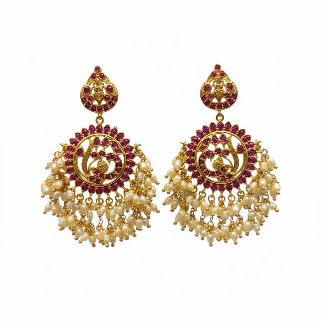 Jadau Kempu Chandbali Earrings - White Background Studio Shot