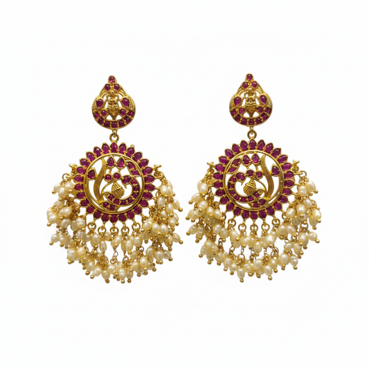 Jadau Kempu Chandbali Earrings - White Background Studio Shot