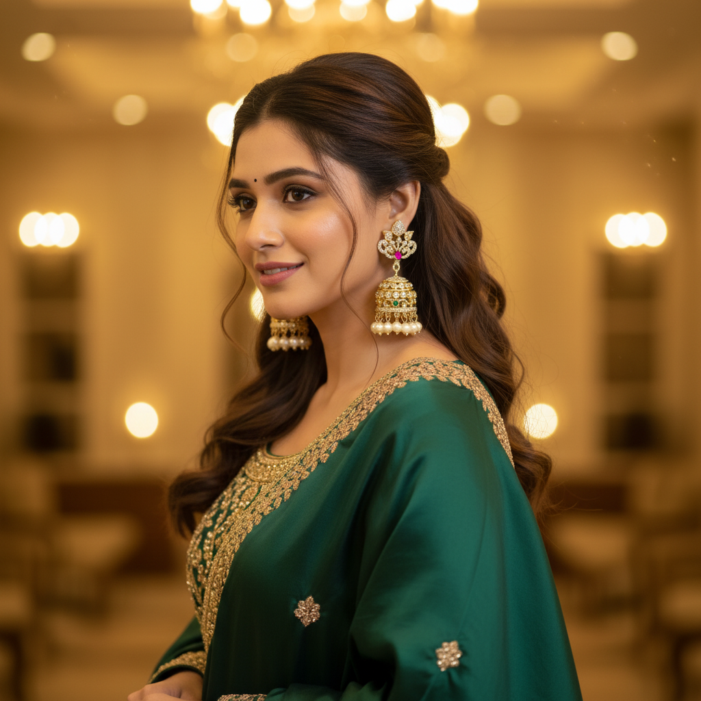 Filigree Dome Jhumka Earrings Lifestyle Bridal Shot