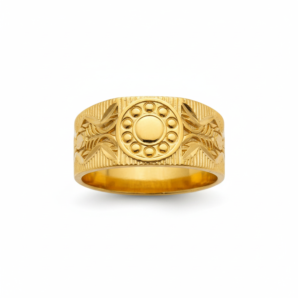 24K Gold Plated Traditional Motif Men's Ring - Premium Alloy Band