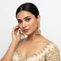 Model wearing Gold Plated Polki CZ Jhumki Earrings