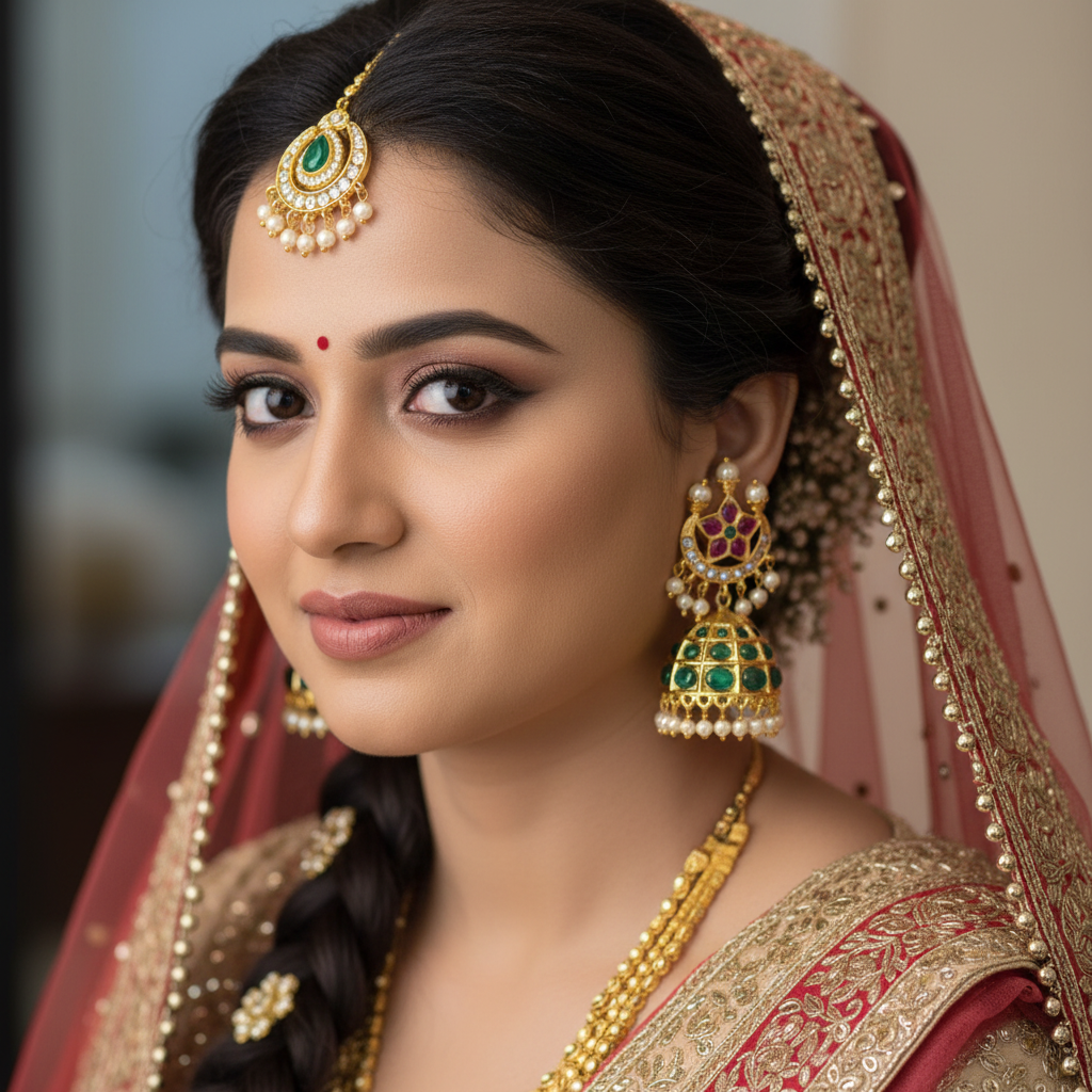 Kempu Emerald Jhumka - Model Wear
