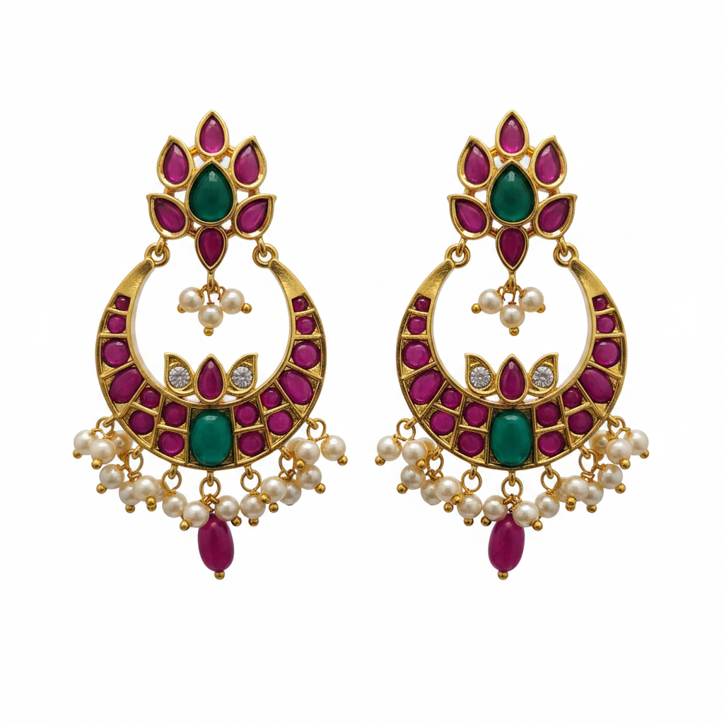 Kempu Chandbali Earrings – close-up detail shot