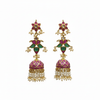 Long Kundan Emerald Jhumki - White Background