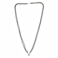 Long double strand black bead mangalsutra with round CZ halo pendant - white background