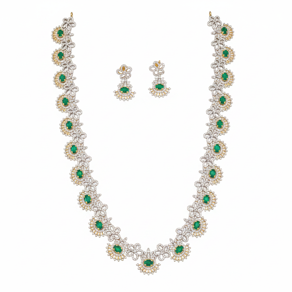Emerald CZ necklace set hero product shot on white background
