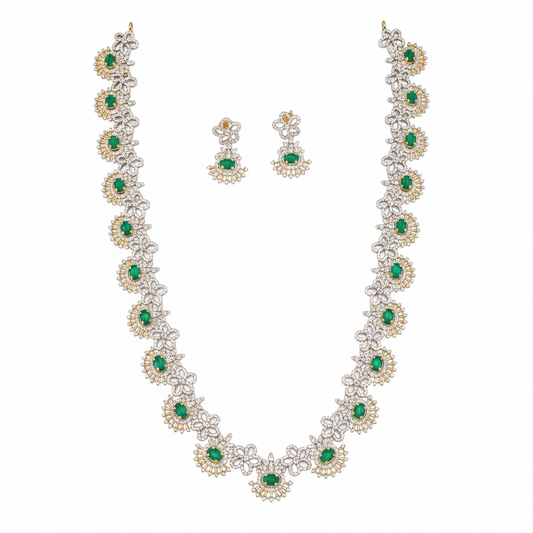 Emerald CZ necklace set hero product shot on white background