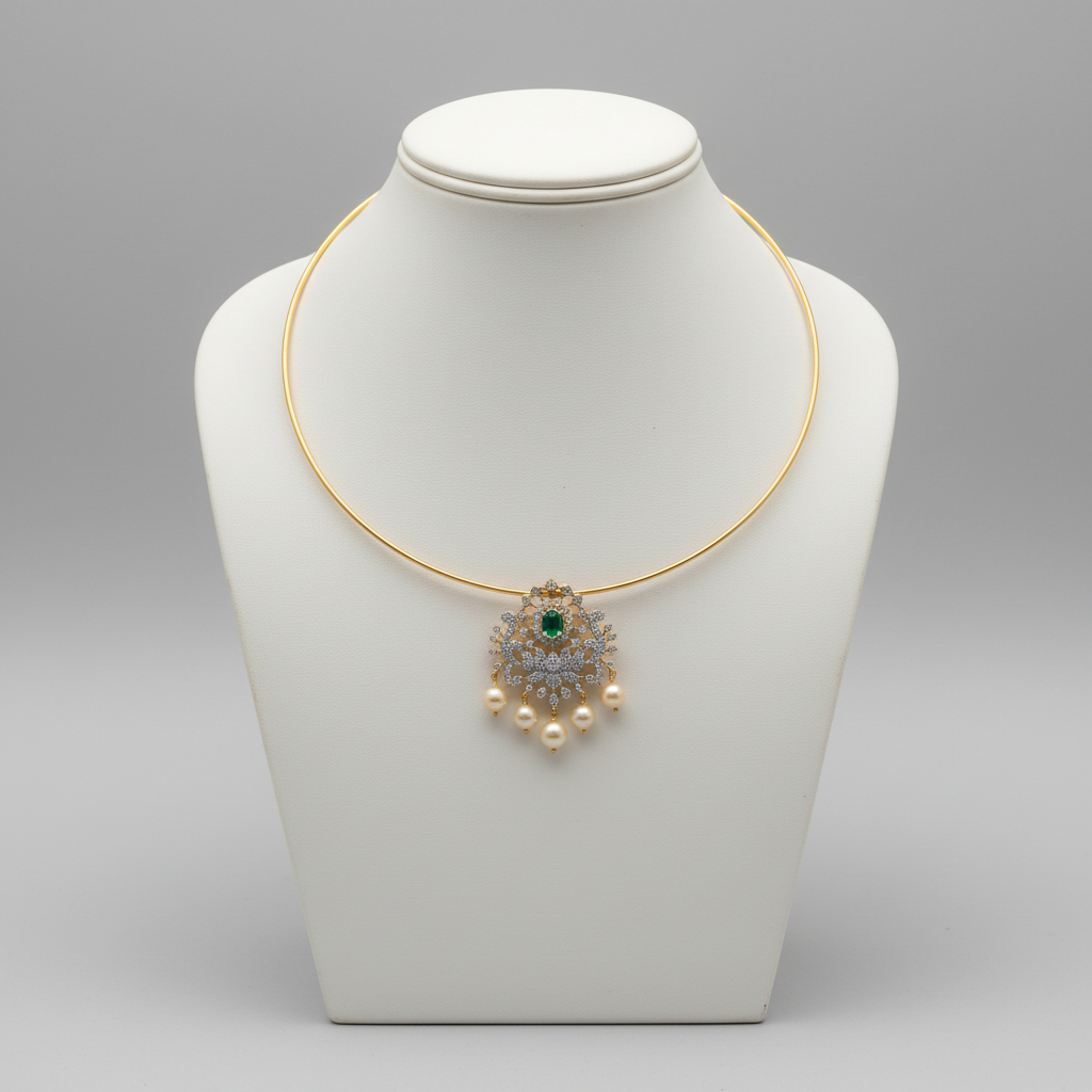 Gold hasli choker necklace displayed on mannequin bust