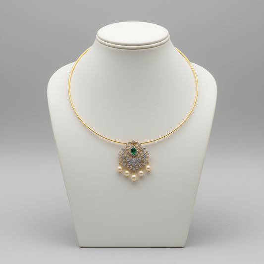 Gold hasli choker necklace displayed on mannequin bust