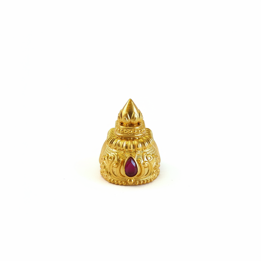 Gold ornate scrollwork temple mukut for Hindu deity idol - white background