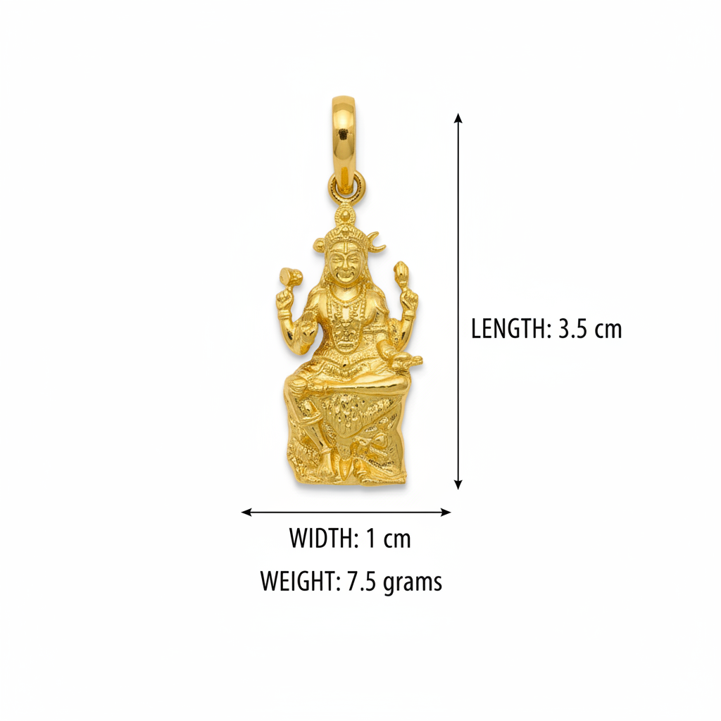 Size infographic – Dakshinamurthy pendant 3.5cm x 1cm, 7.5 grams