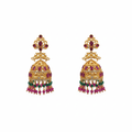 Kempu Polki Jhumka pair on white background – product shot