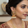 Peacock Shaped Kempu Jhumka - Model Wear