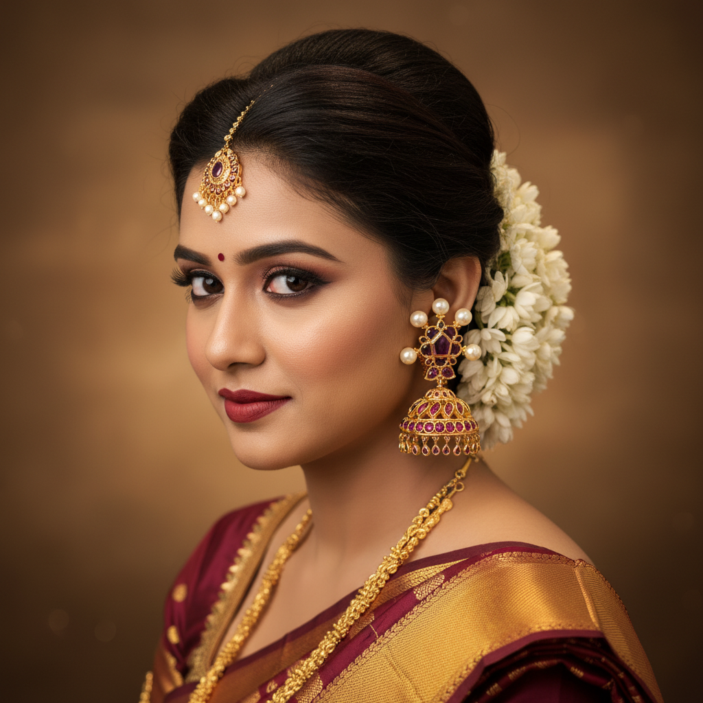 Model wearing Kempu Pearl Cross Stud Jhumka – lifestyle editorial
