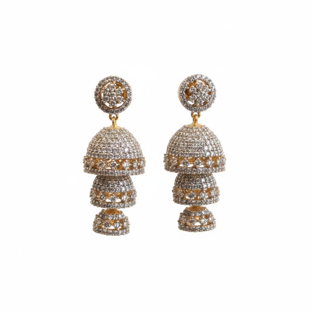 White background - Diamond Replica 3-Step Jhumki