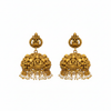 Flat lay of antique Lakshmi temple jhumka earrings on white background