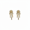 24K gold plated halo crystal hoop earrings with baguette stones on white background