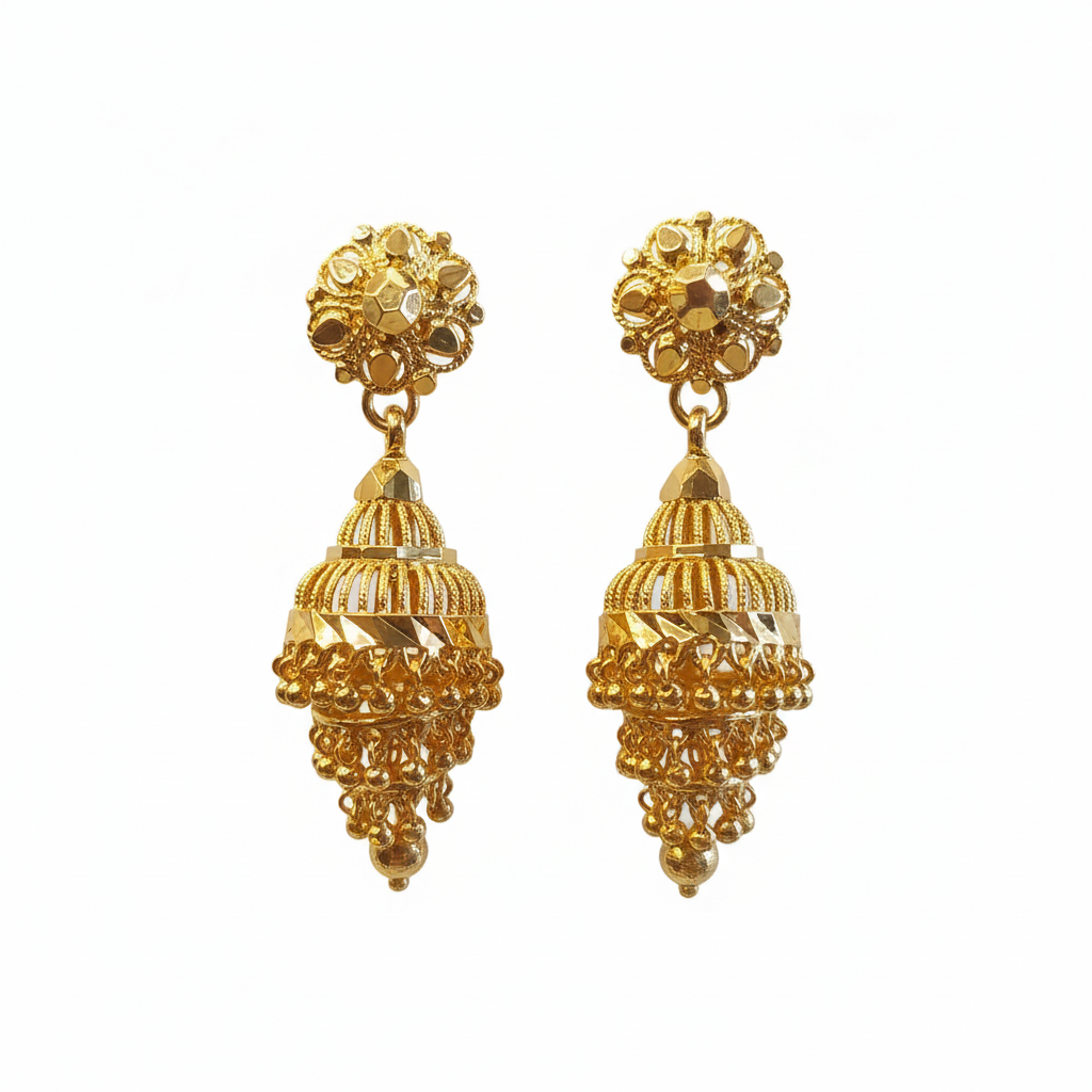 Ruby Flower Stud Earrings 24K Gold Plated