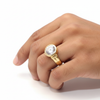 Gold Large Round White Solitaire Men's Ring - Lifestyle