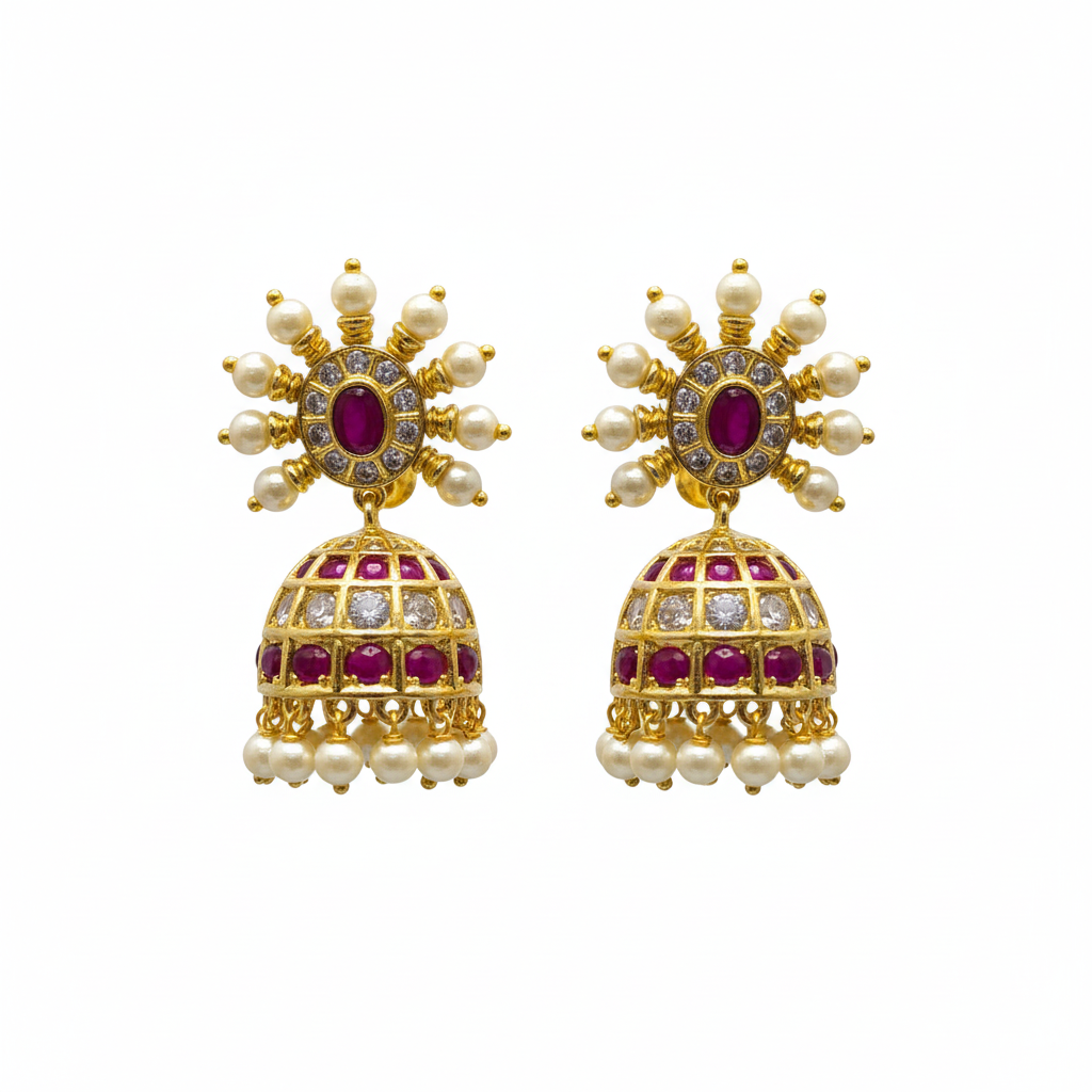 Kempu Chakra Jhumka Multi - white background