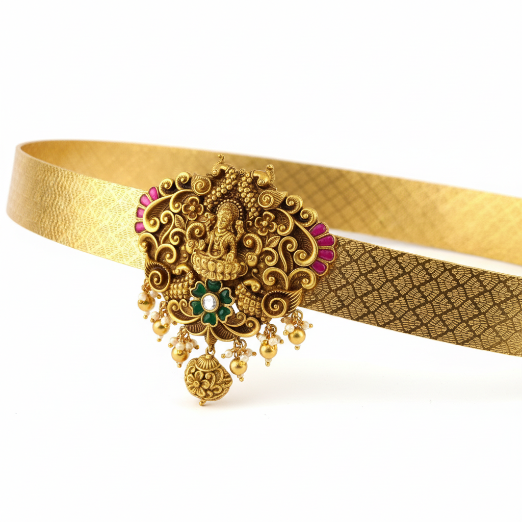 Lakshmi vaddanam angled view showing scrollwork detail