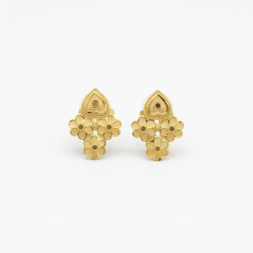 Gold Forming Necklace Set - Floral Coin Design with Matching Earrings