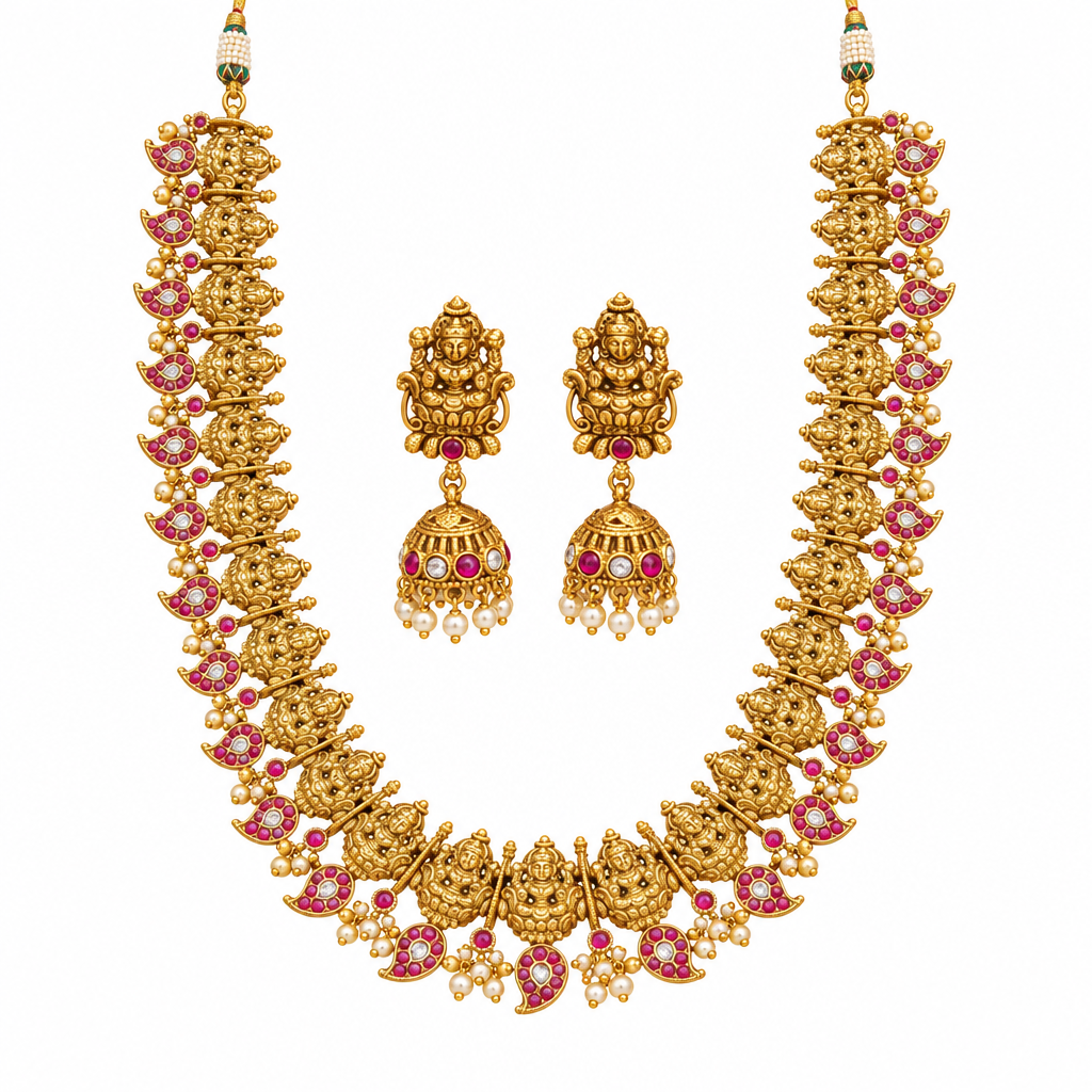 Illustrative square white background necklace and earrings image