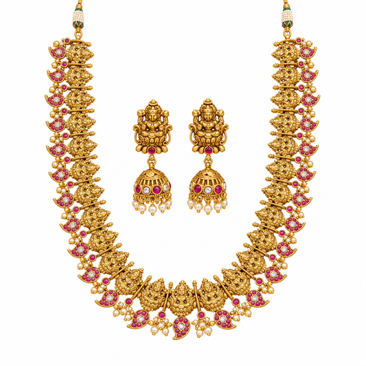 Illustrative square white background necklace and earrings image