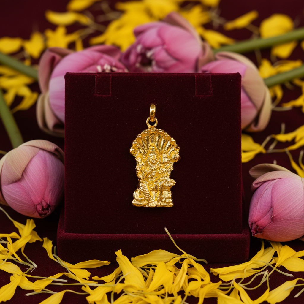 Lakshmi Narasimha Locket devotional styling with flowers