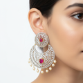 Model wearing Vaasu Chandbali Earrings on white background - ASP Fashion Jewellery