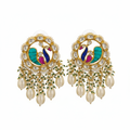Jadau Kundan Peacock Earrings on white background