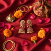 Kempu Polki Jhumka lifestyle flat lay
