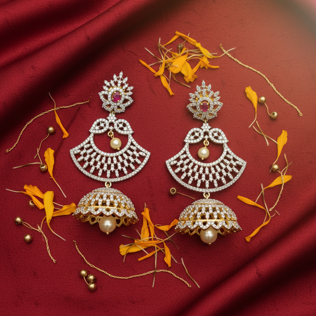 CZ Diamond Fan Chandbali Jhumka – lifestyle