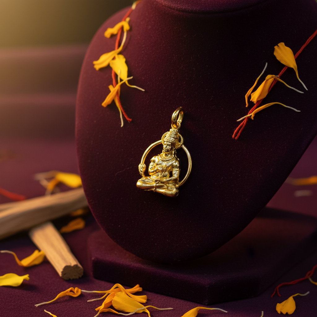 Hanuman Locket devotional styling with marigolds