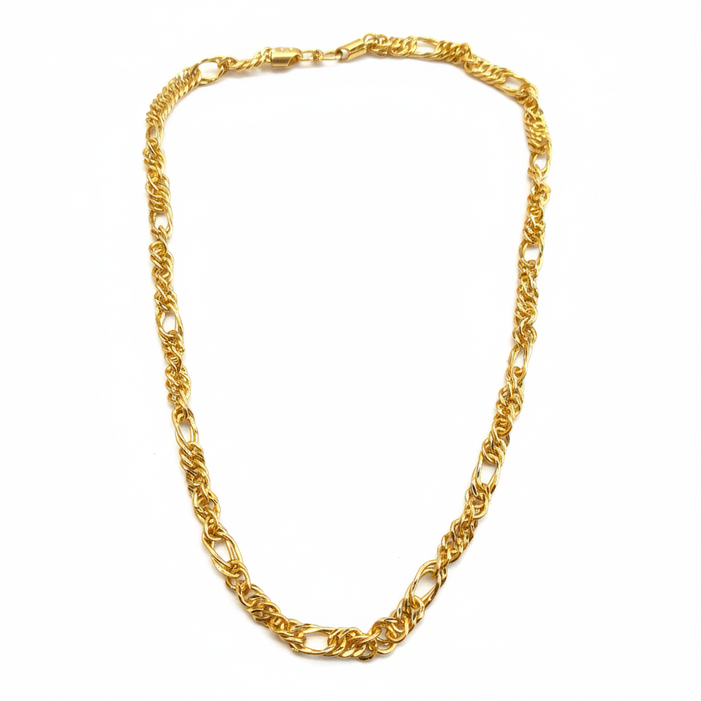 24K gold plated Figaro chain on white background