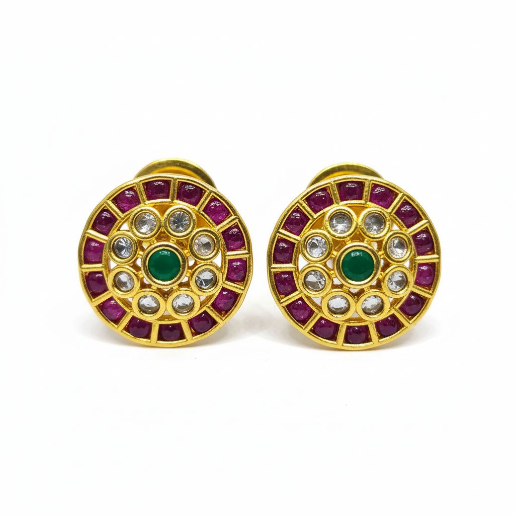 Kempu Kundan Round Stud Earrings macro close-up stone detail