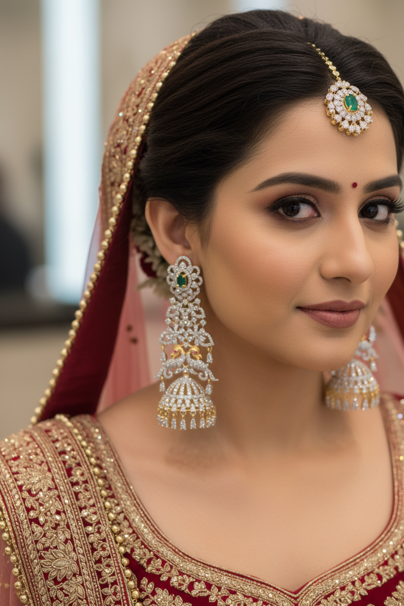 Diamond Replica CZ Jhumka Earrings - Model Wear Shot