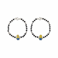 92.5 Silver Kids Bracelet with Minion Cartoon Charm and Black Beads - White Background
