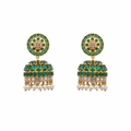 Jadau Emerald Polki Jhumka pair on white background – product shot
