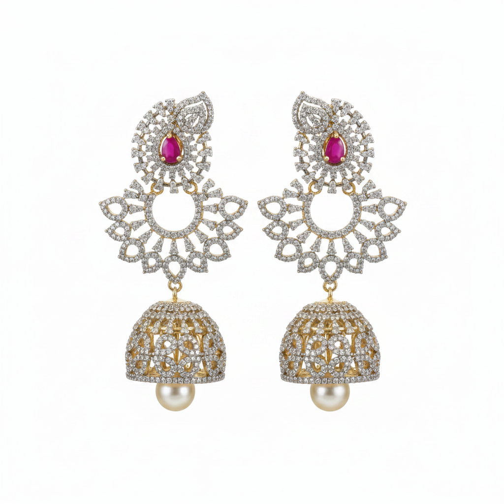 White background - Ruby Pink Chandbali Jhumka