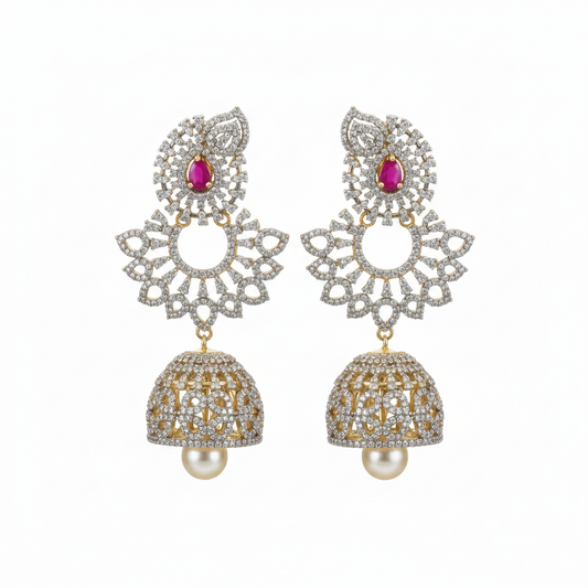 White background - Ruby Pink Chandbali Jhumka