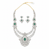 Diamond Replica Long Necklace Set with Emerald Stones – Full Set White Background