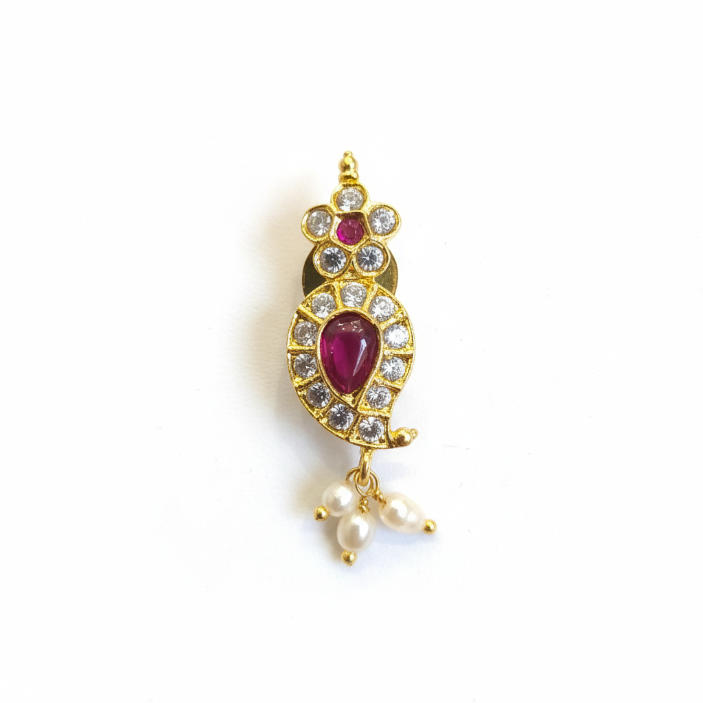 Polki CZ Teardrop Mango Studs - Macro CZ Ruby Detail