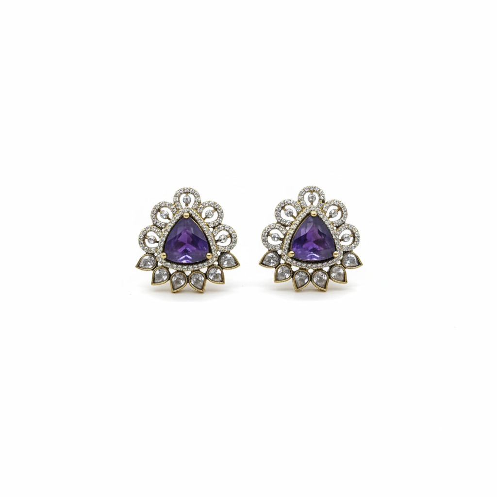 Mehndi Polish Amethyst Stud Earrings on white background