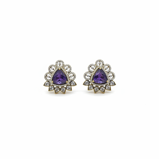 Mehndi Polish Amethyst Stud Earrings on white background