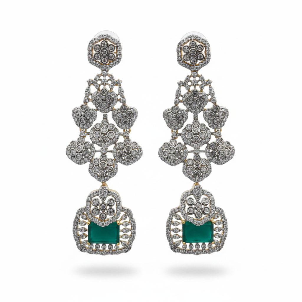 CZ Diamond Earrings Close-up – 3.5 inch