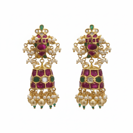 Polki Kundan Chandelier Jhumka - White Background Hero Shot