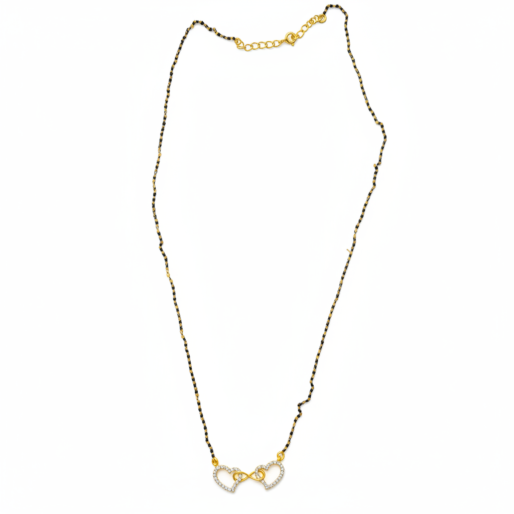 925 Silver Gold Plated Heart Pendant Mangalsutra - White Background