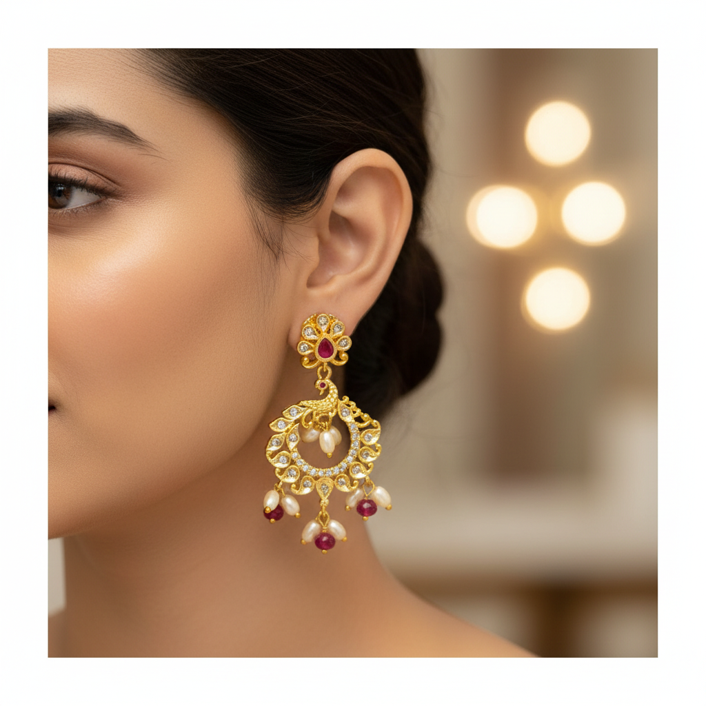 Ruby Chandbali Earrings - Model Wearing Shot