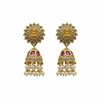 Lakshmi Sun Disc CZ Jhumka - Ruby Kempu - White Background